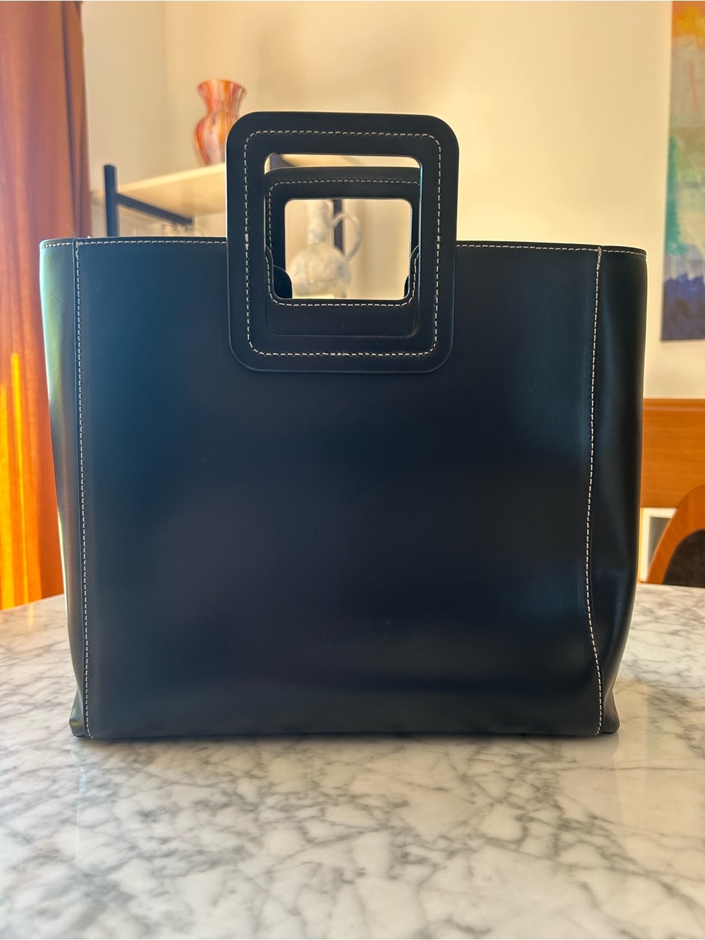 STAUD Shirley black leather structured tote